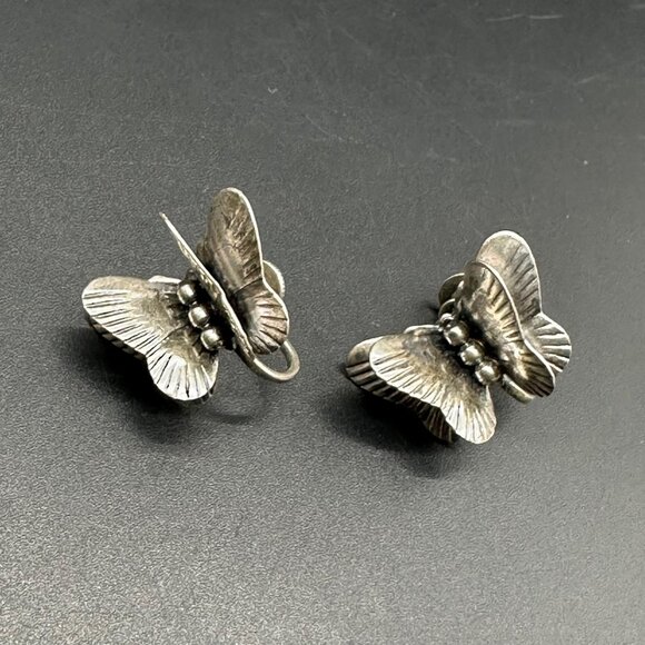 Jewelry - Vintage Sterling Silver Butterfly Screw Back Earrings 3D Double Wing 925 Western